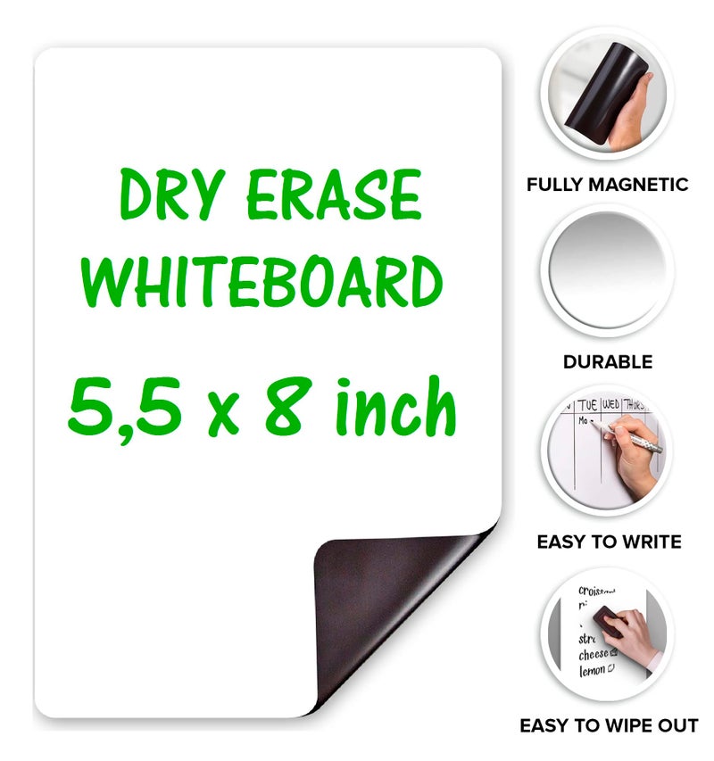 JUZARI Small Magnetic Whiteboard for Fridge 5.5x8 in - Dry Erase Board for Refrigerator - Small Magnetic List for Frig - Magnetic White Board Sheet - Fridge List Magnet - Magnetic Grocery Shoping List - Image 3